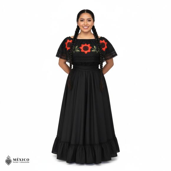 Traditional Mexican Embroidered Floral Dress Set – Handmade Two-Piece - Picture 7 of 8